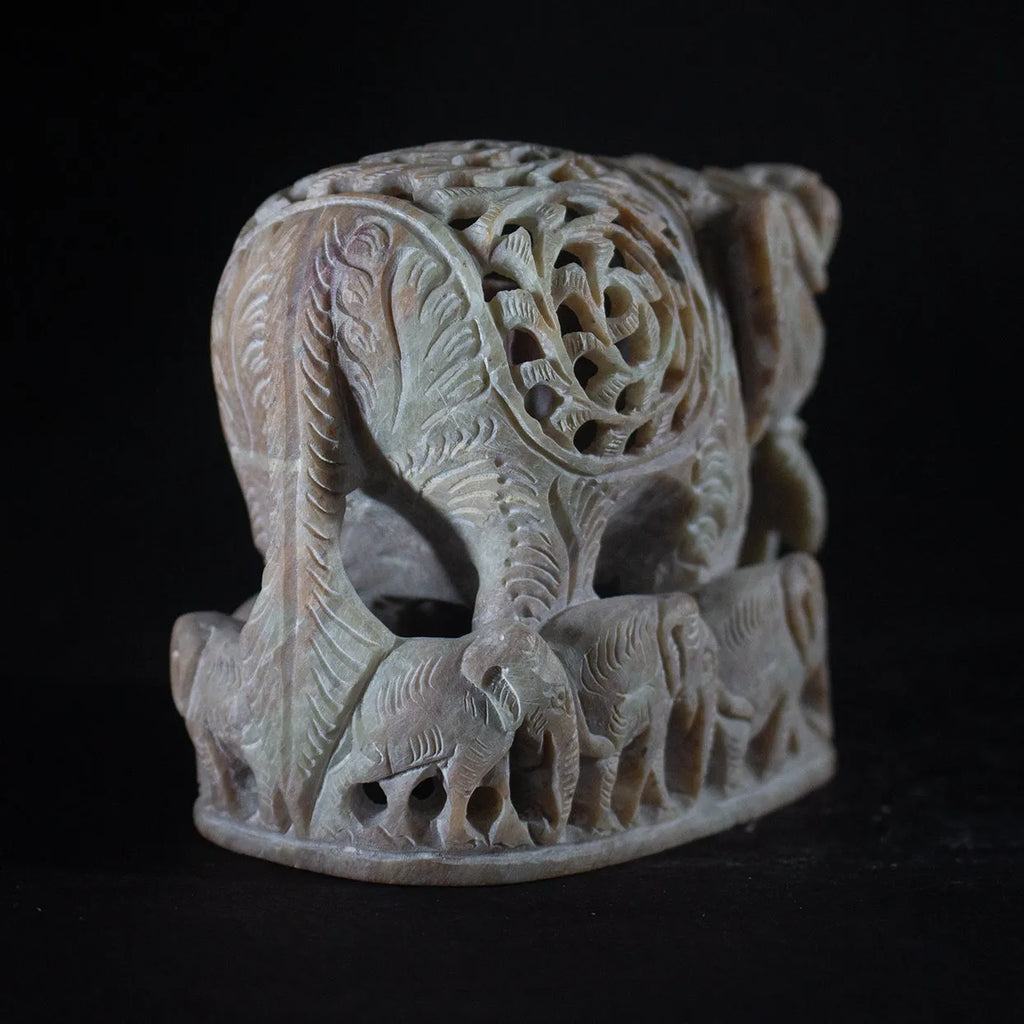 Varanasi Soft Stone Jali - Elephant With Family