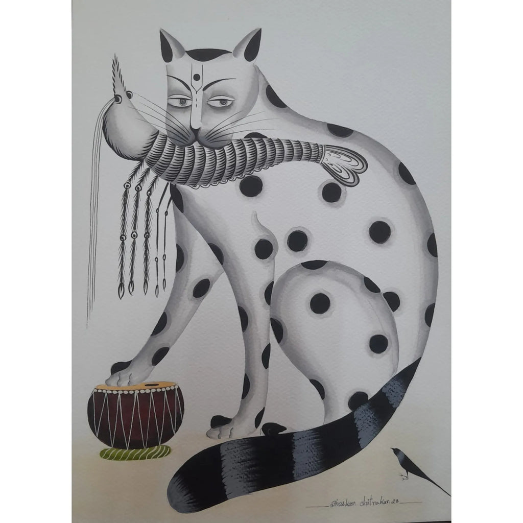 Kalighat - Cat Enjoying Fish and Tabla