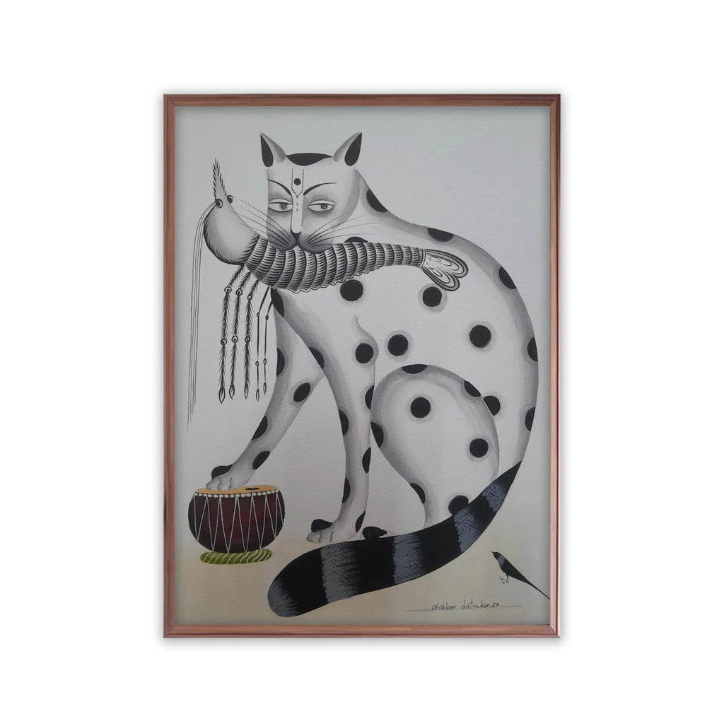 Kalighat - Cat Enjoying Fish and Tabla