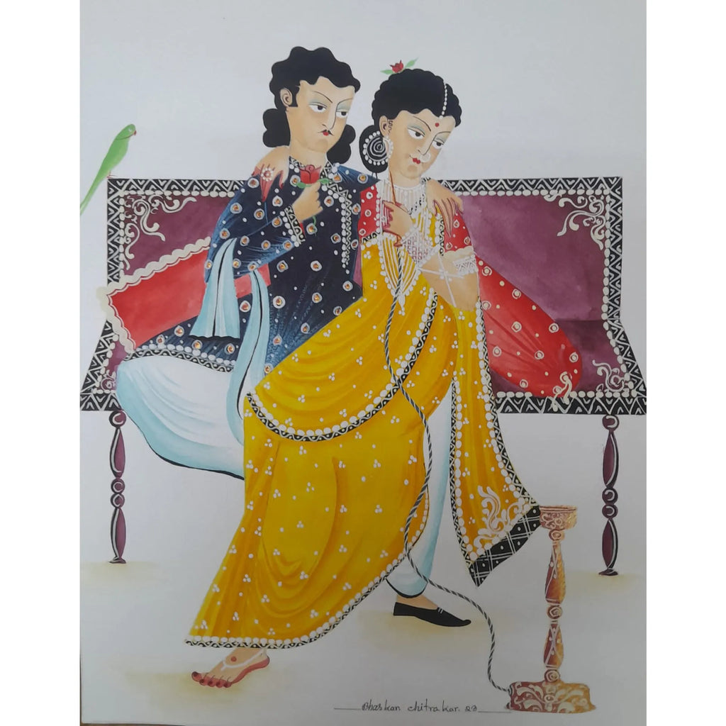 Kalighat - Babu and Biwi Enjoying Hookah
