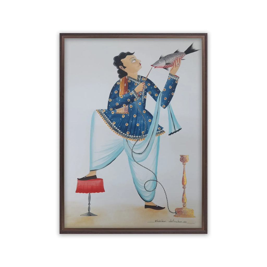 Kalighat - Babu Enjoying Hookah with the Fish