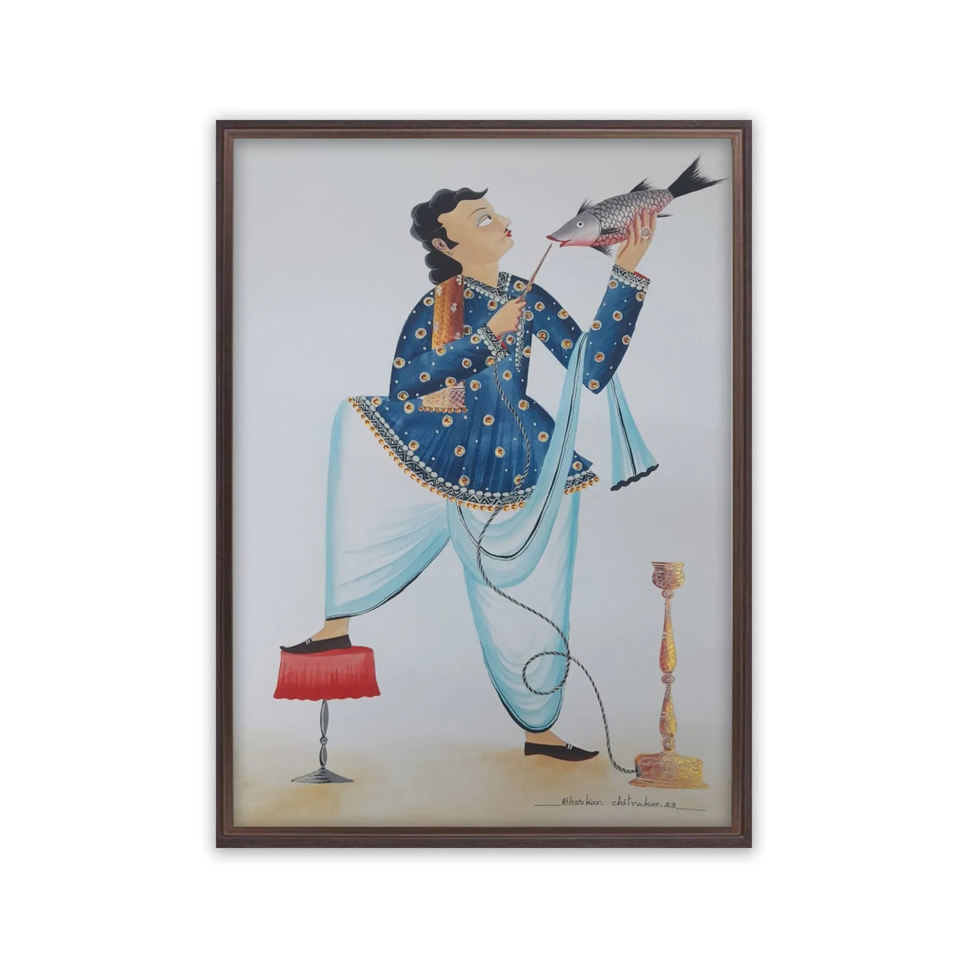 Kalighat - Babu Enjoying Hookah with the Fish
