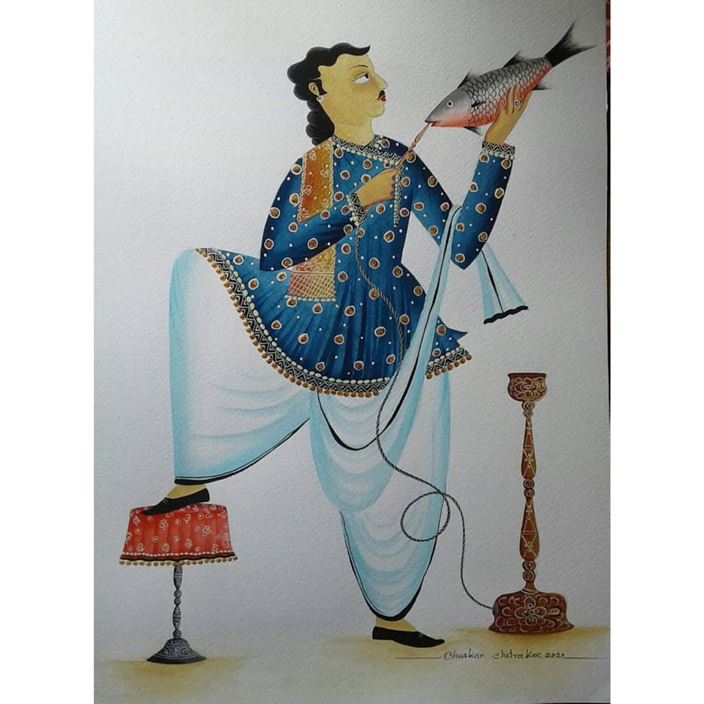 Kalighat - Babu Enjoying Hookah with the Fish