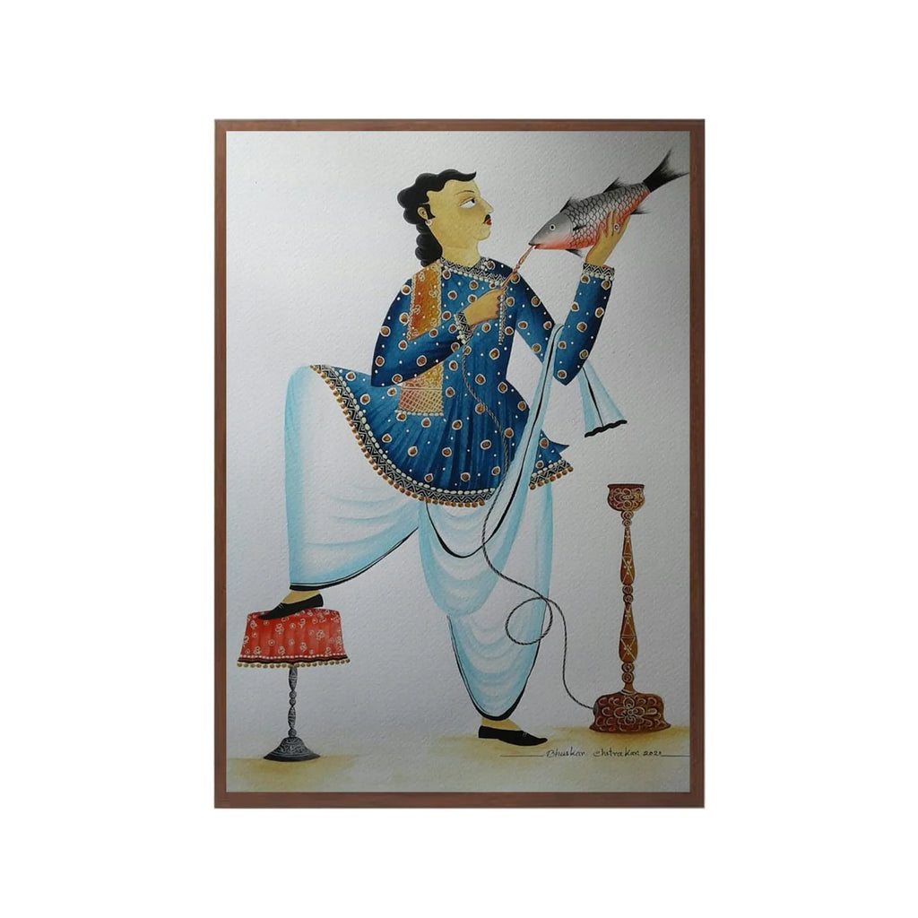 Kalighat - Babu Enjoying Hookah with the Fish