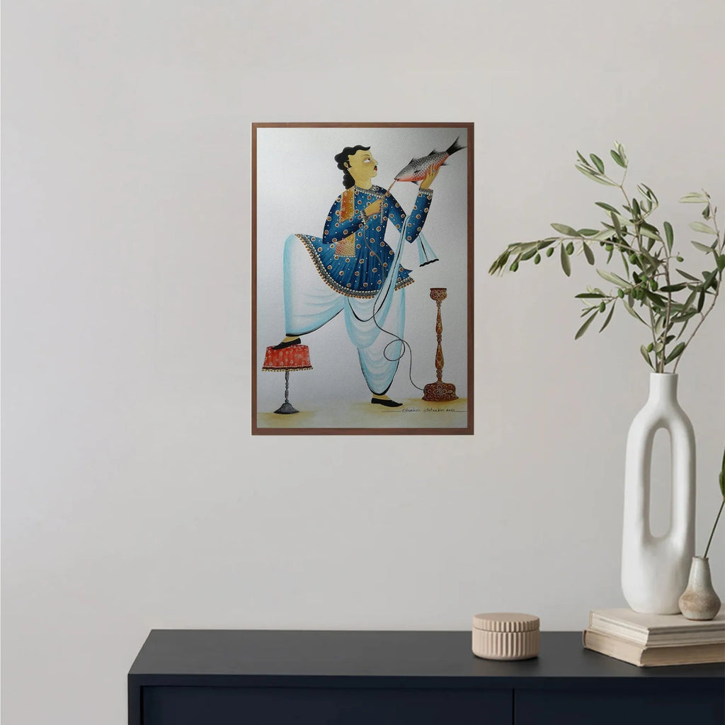 Kalighat - Babu Enjoying Hookah with the Fish