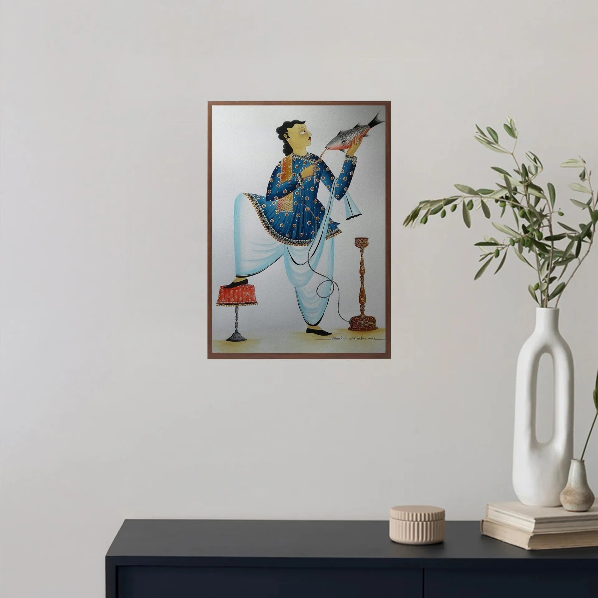 Kalighat - Babu Enjoying Hookah with the Fish