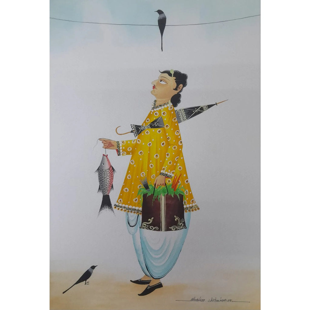 Kalighat - Babu Walking Back from His Shopping