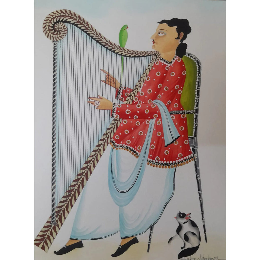 Kalighat - Babu playing the harp