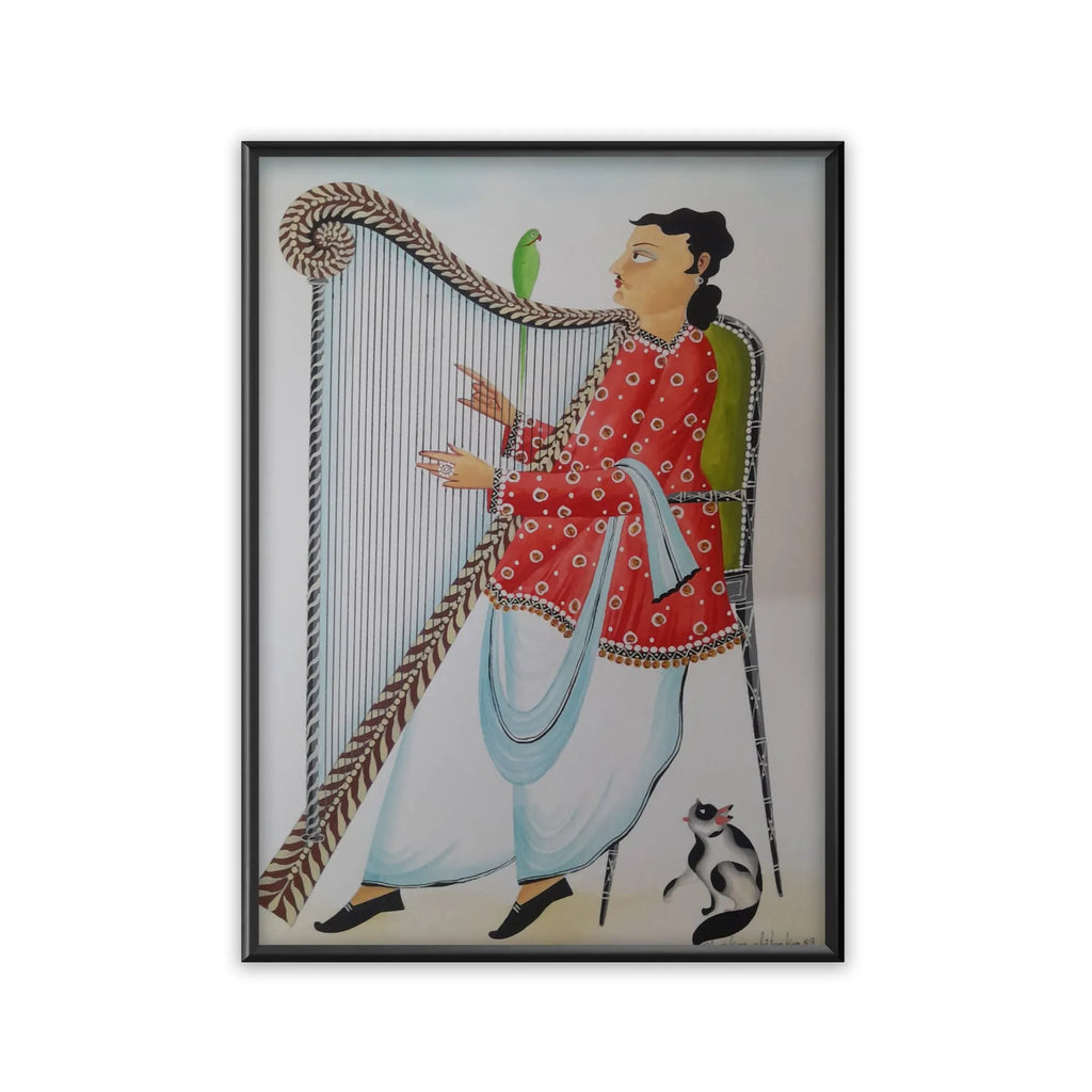 Kalighat - Babu playing the harp