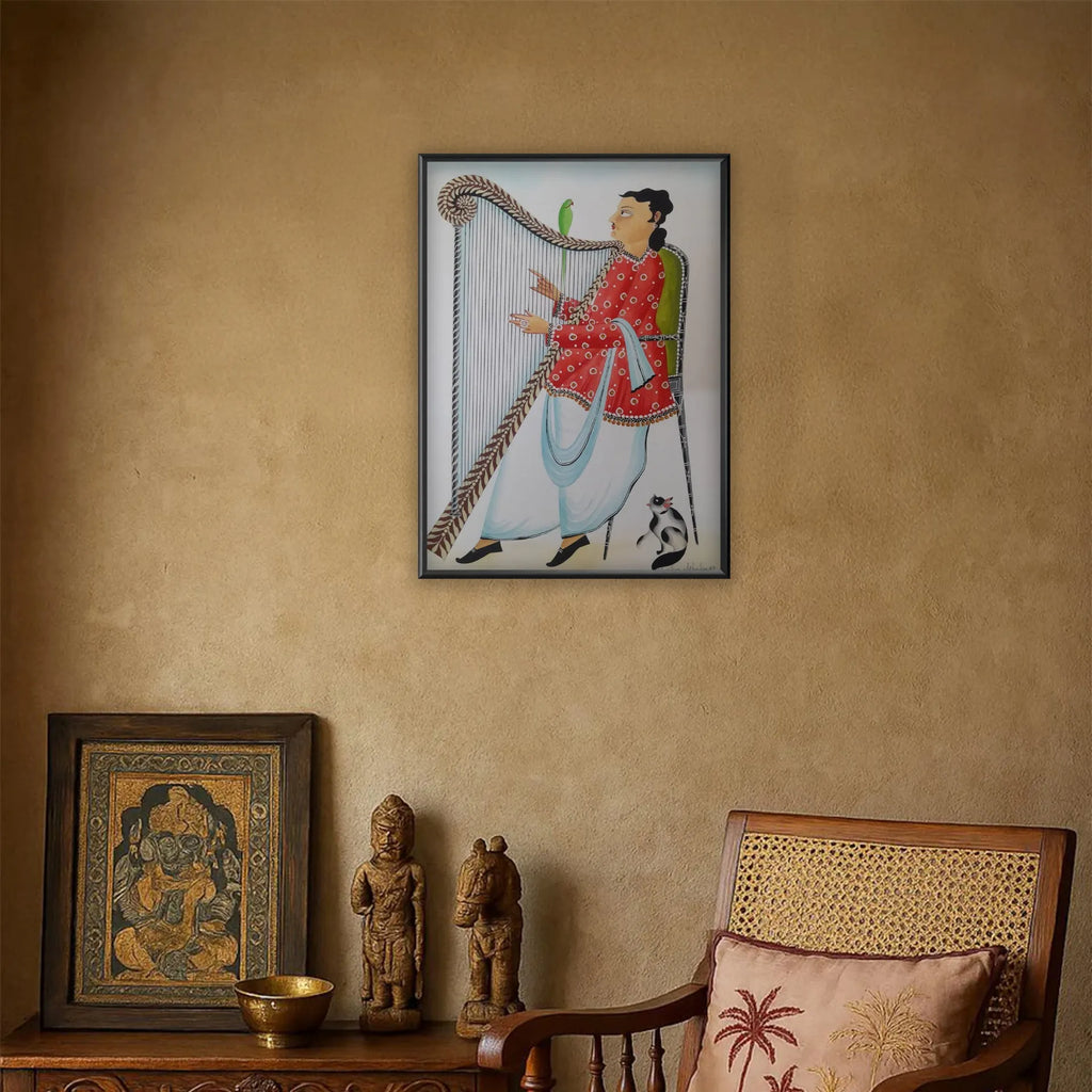 Kalighat - Babu playing the harp