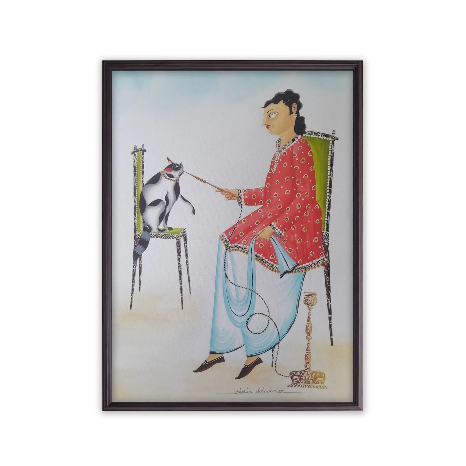 Kalighat - Babu enjoying hookah with the cat