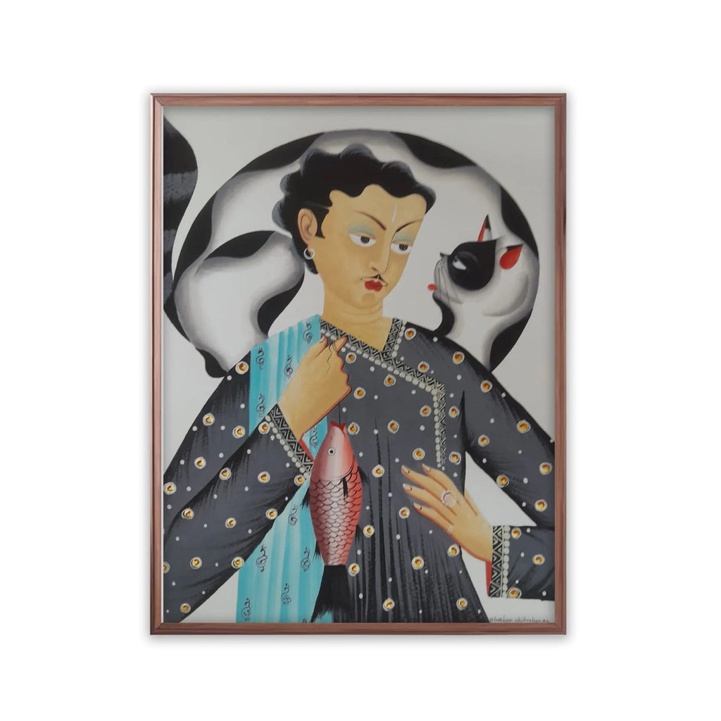 Kalighat - Babu with the cat and fish