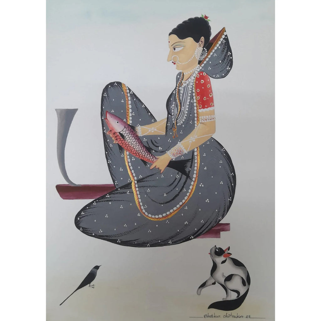 Kalighat - Biwi filleting the fish