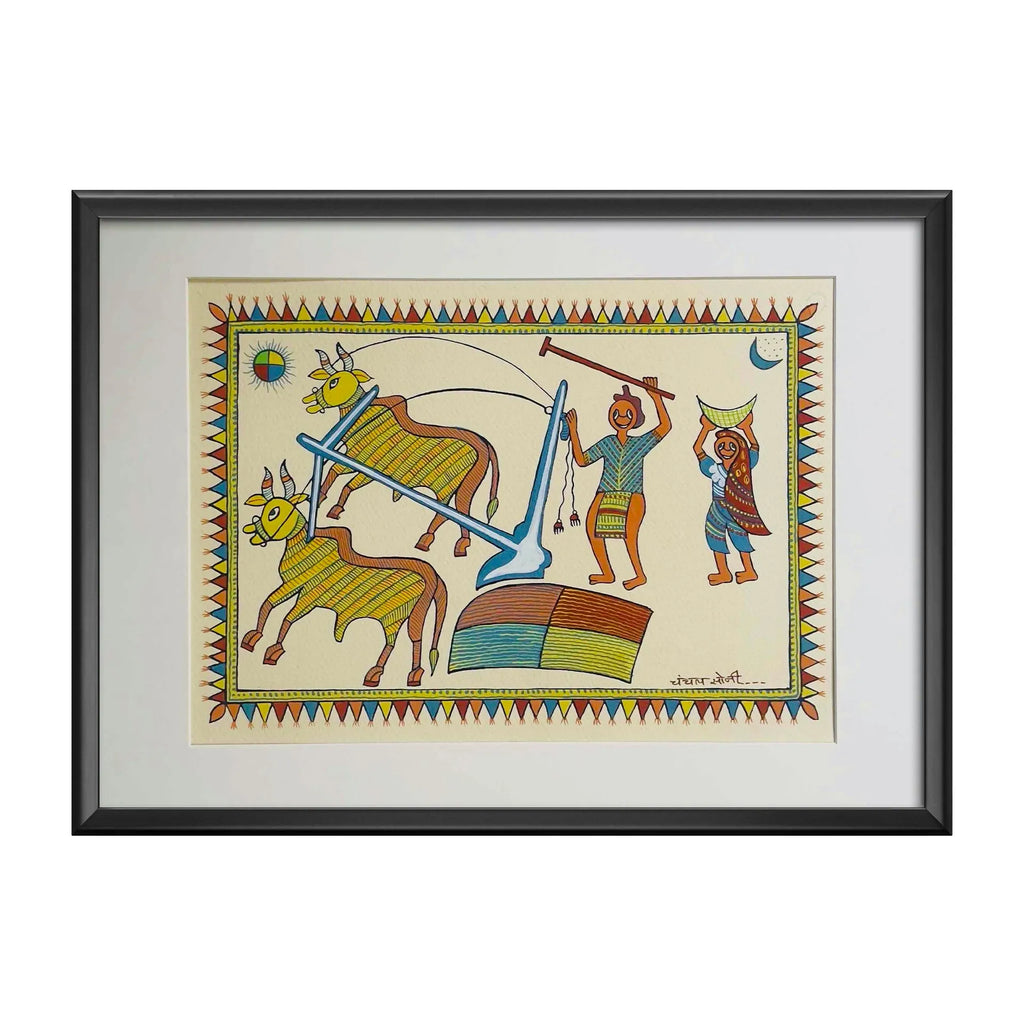 Pithora Art - हल चलाता किसान(A farmer driving a plough)