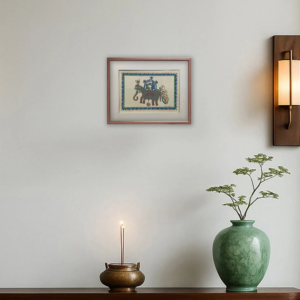 Pithora Art - A Grand Elephant Ride With Joyful People And Playful Monkeys