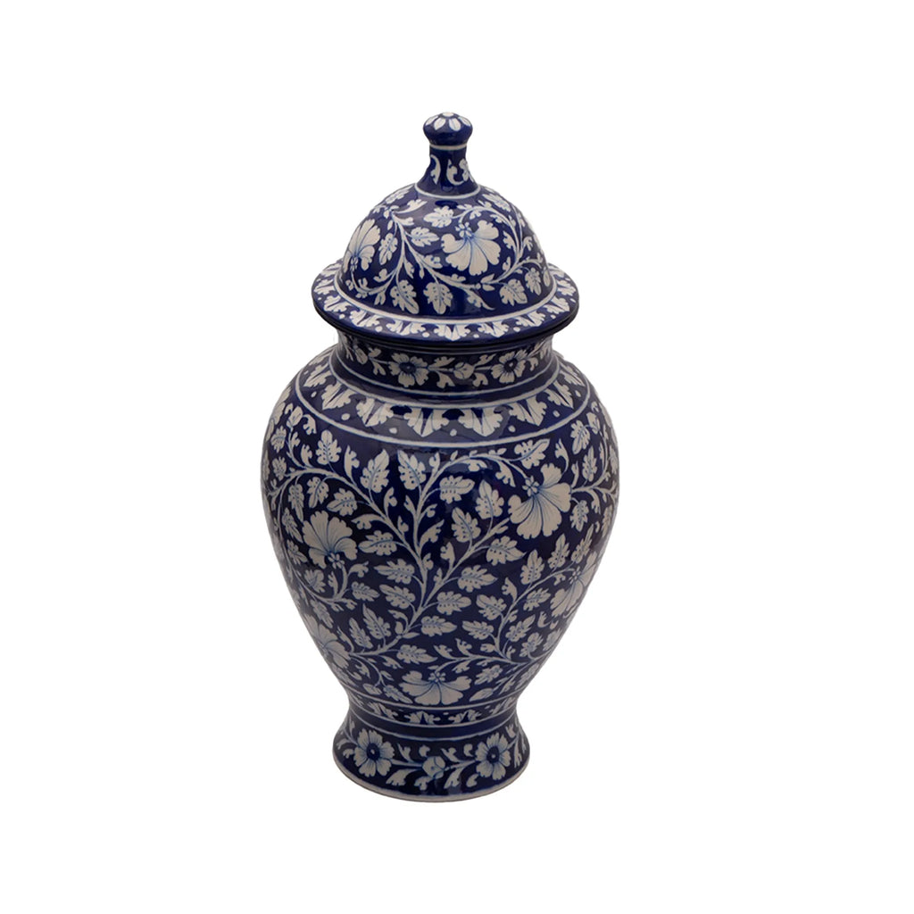 Blue Pottery - Lid Vase 16 inches