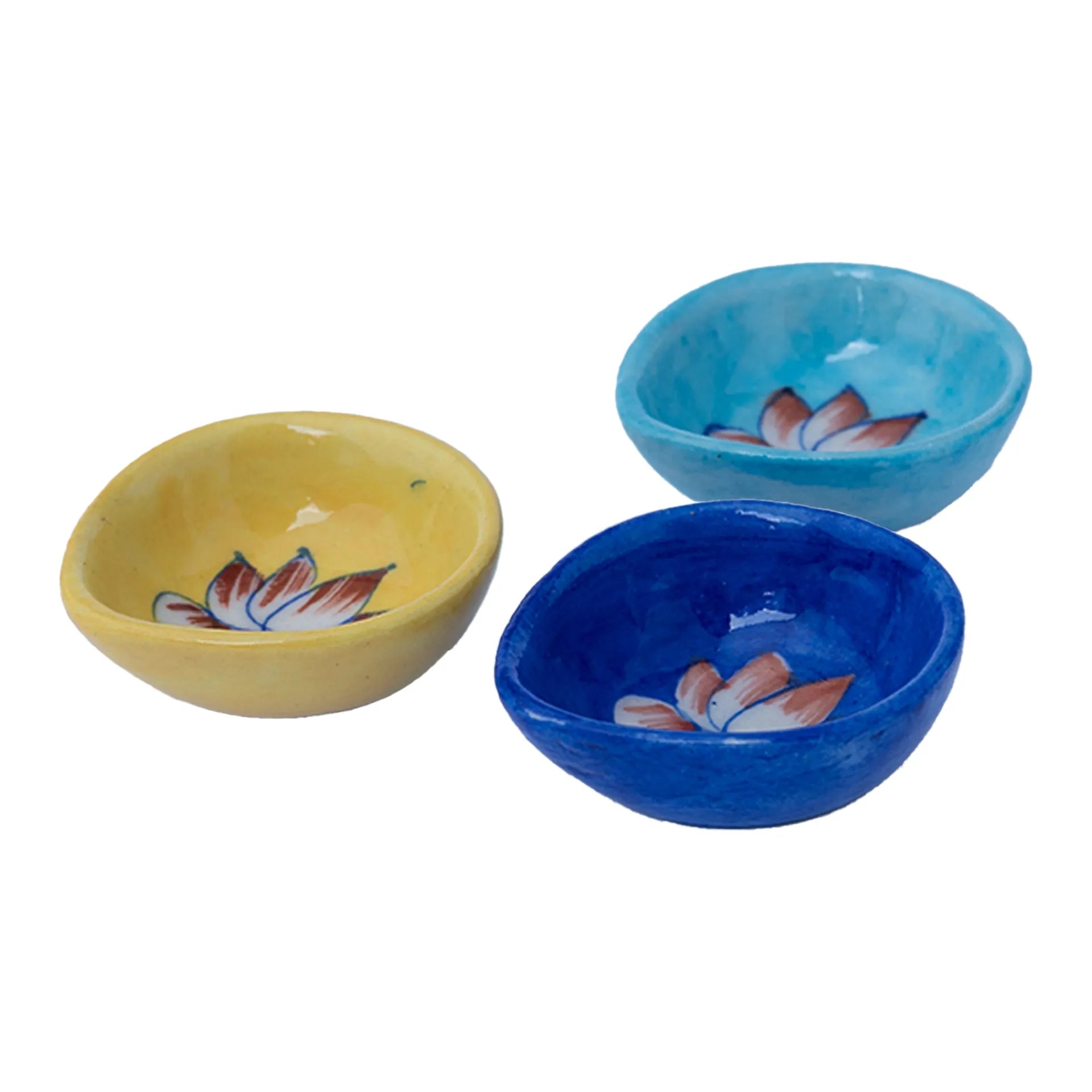 Blue Pottery - Lotus Diya Set Of 3