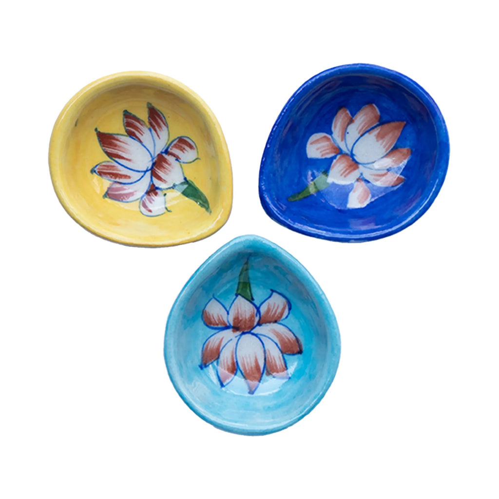 Blue Pottery - Lotus Diya Set Of 3