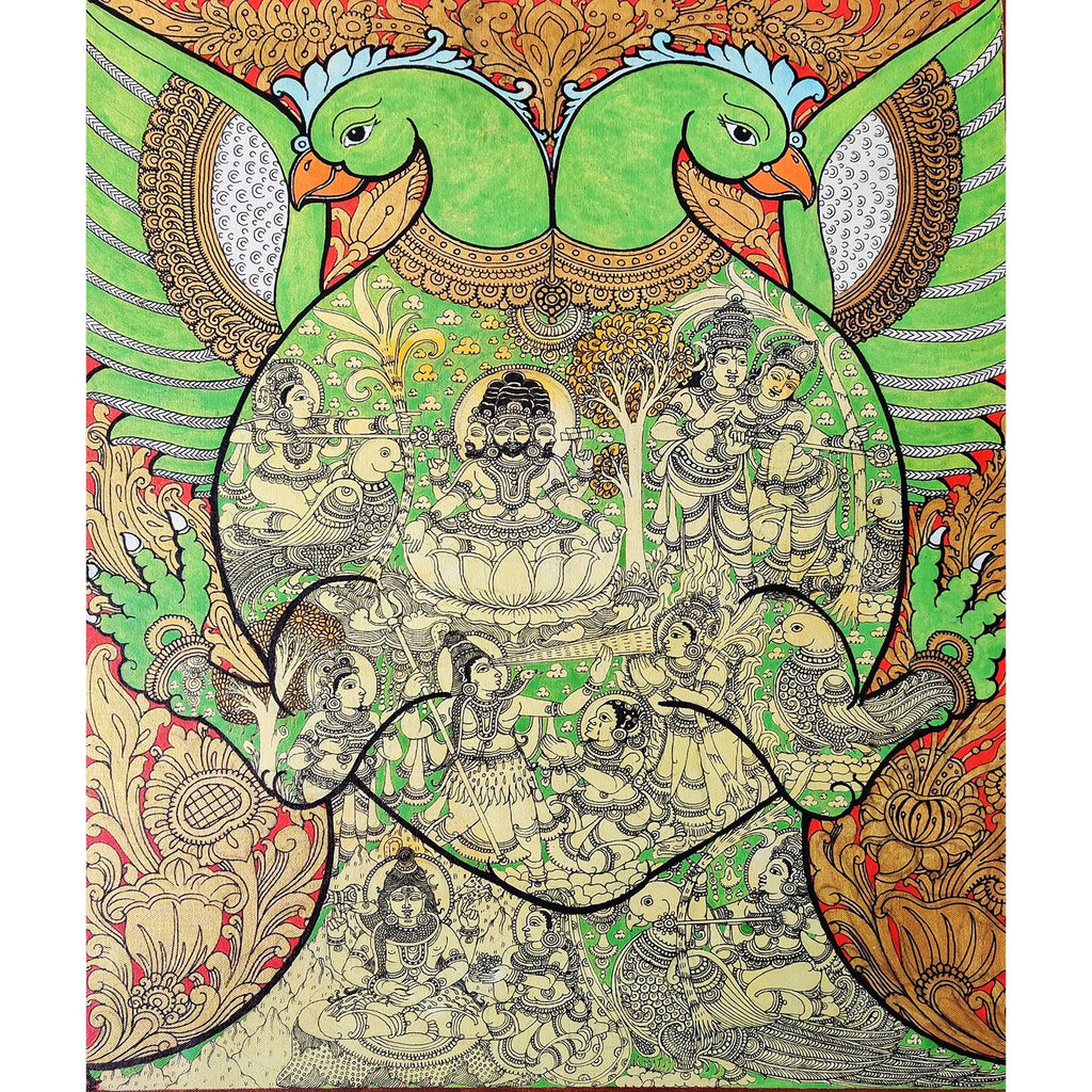 Kalamkari - Parrot-Rathi Manmada