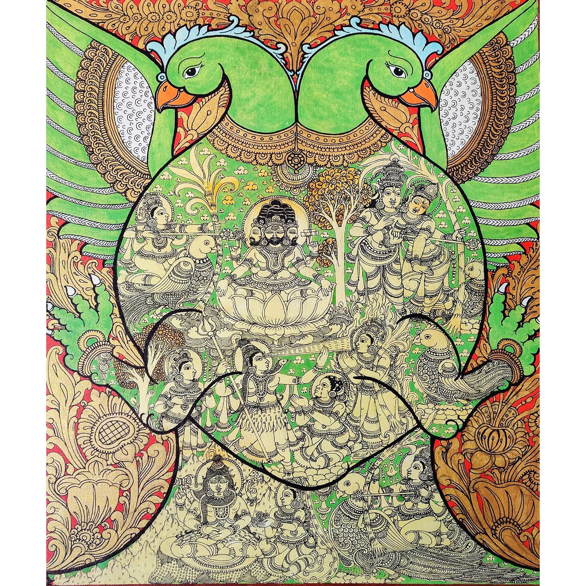 Kalamkari - Parrot-Rathi Manmada