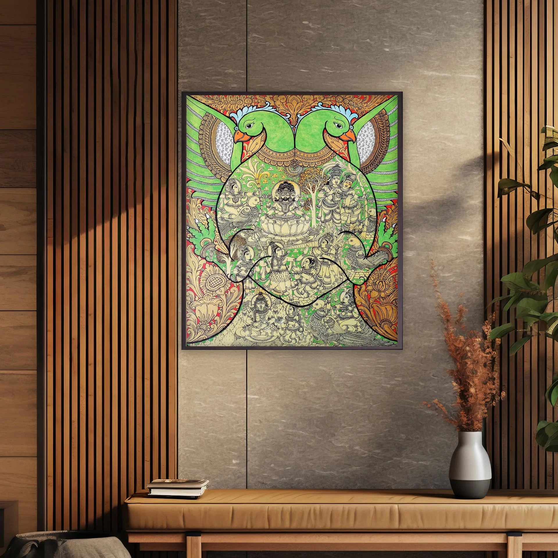 Kalamkari - Parrot-Rathi Manmada