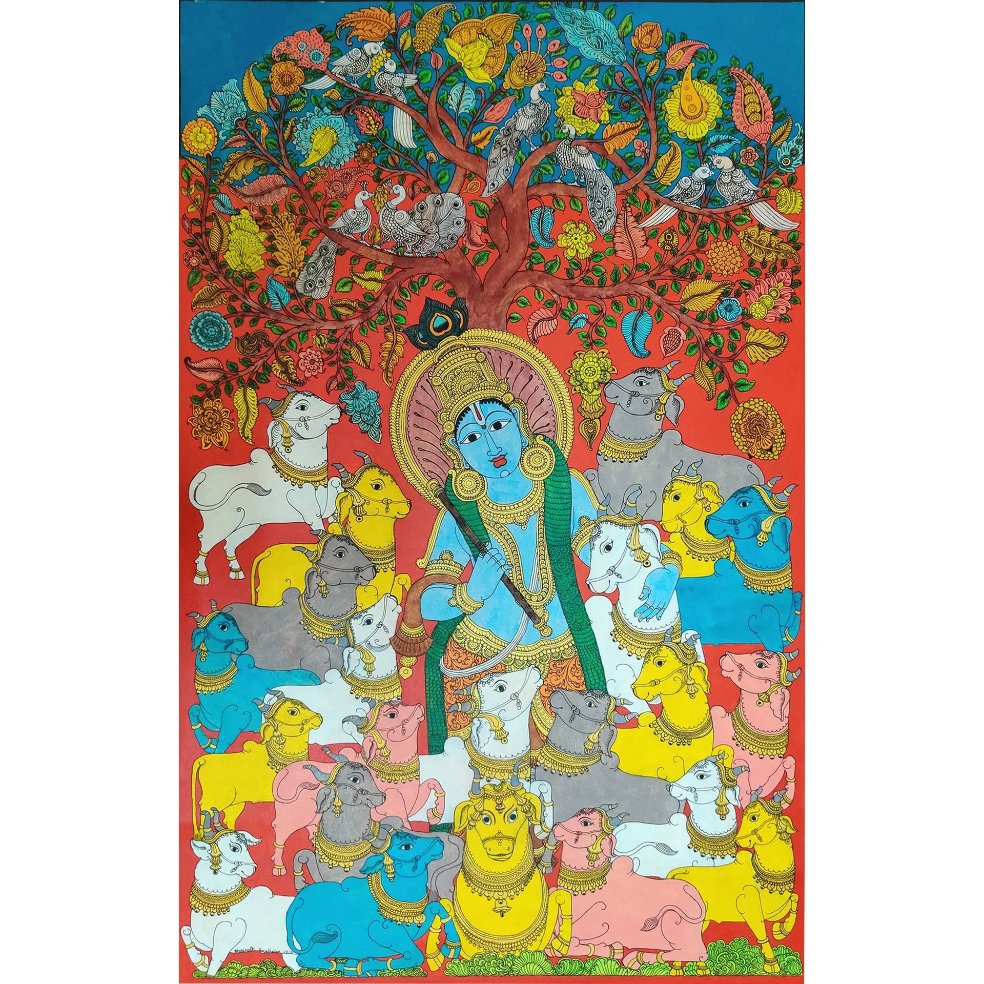 Kalamkari - Krisha and Cows