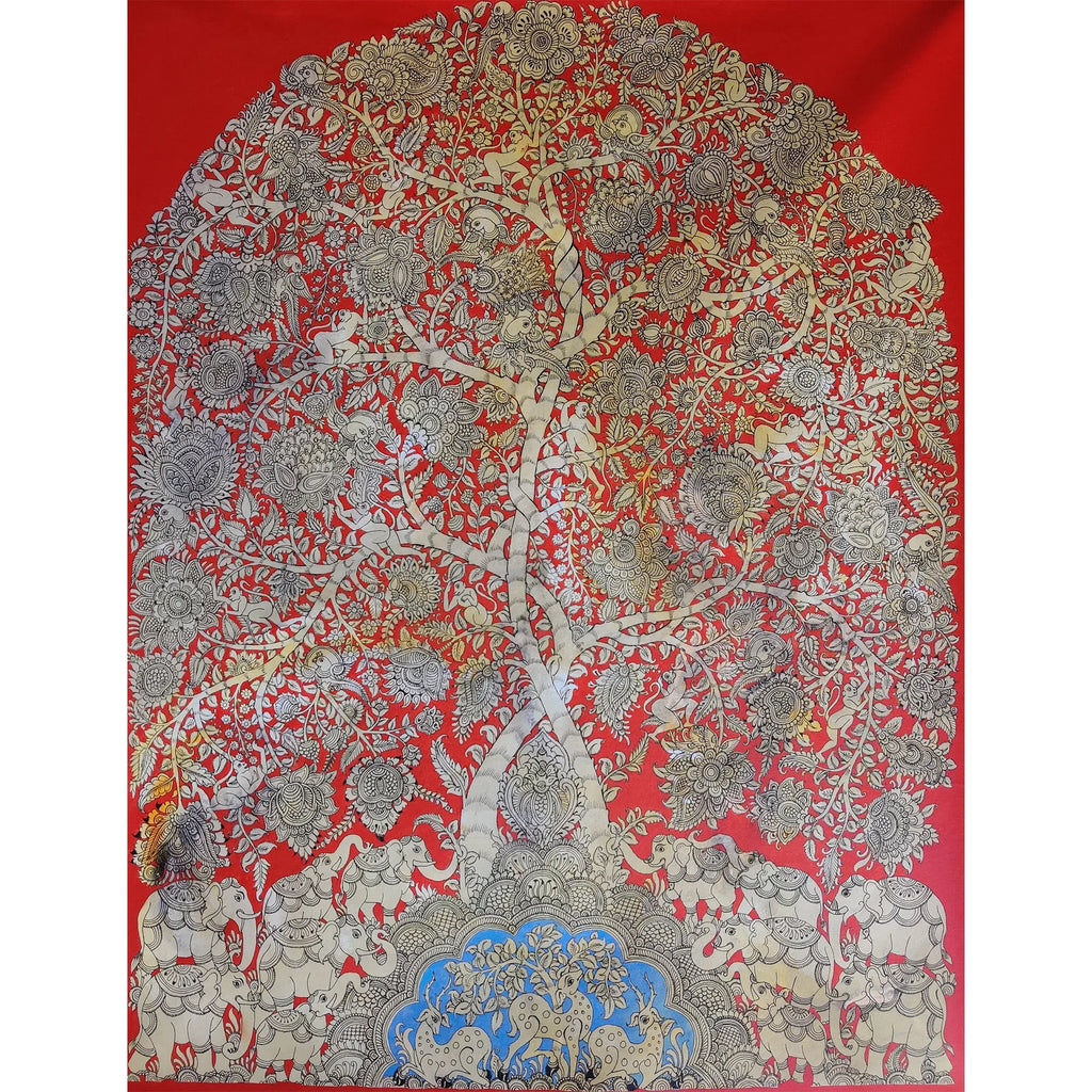 Kalamkari - Elephants under tree of life