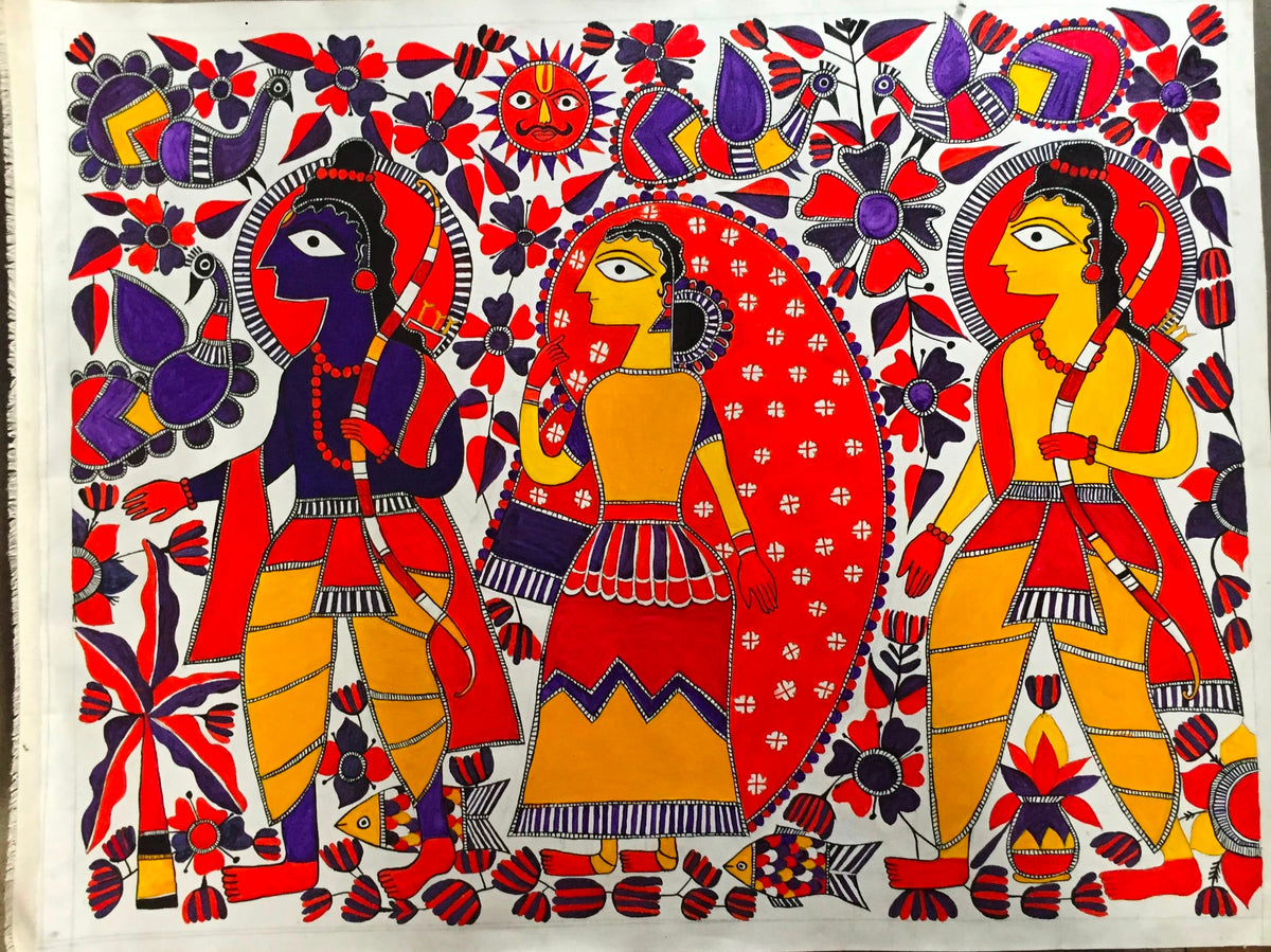 Madhubani - Ram, Lakshman, and Sita