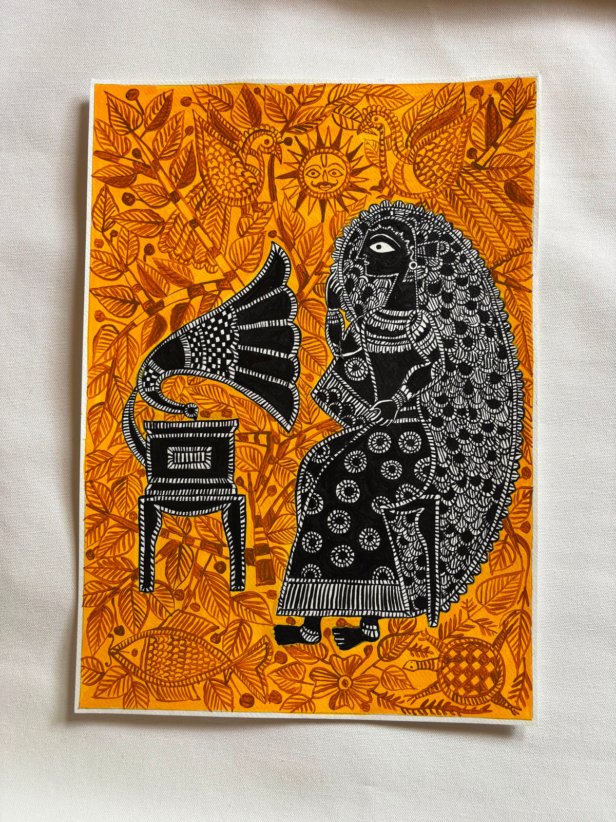 Madhubani - Lady with Gramophone