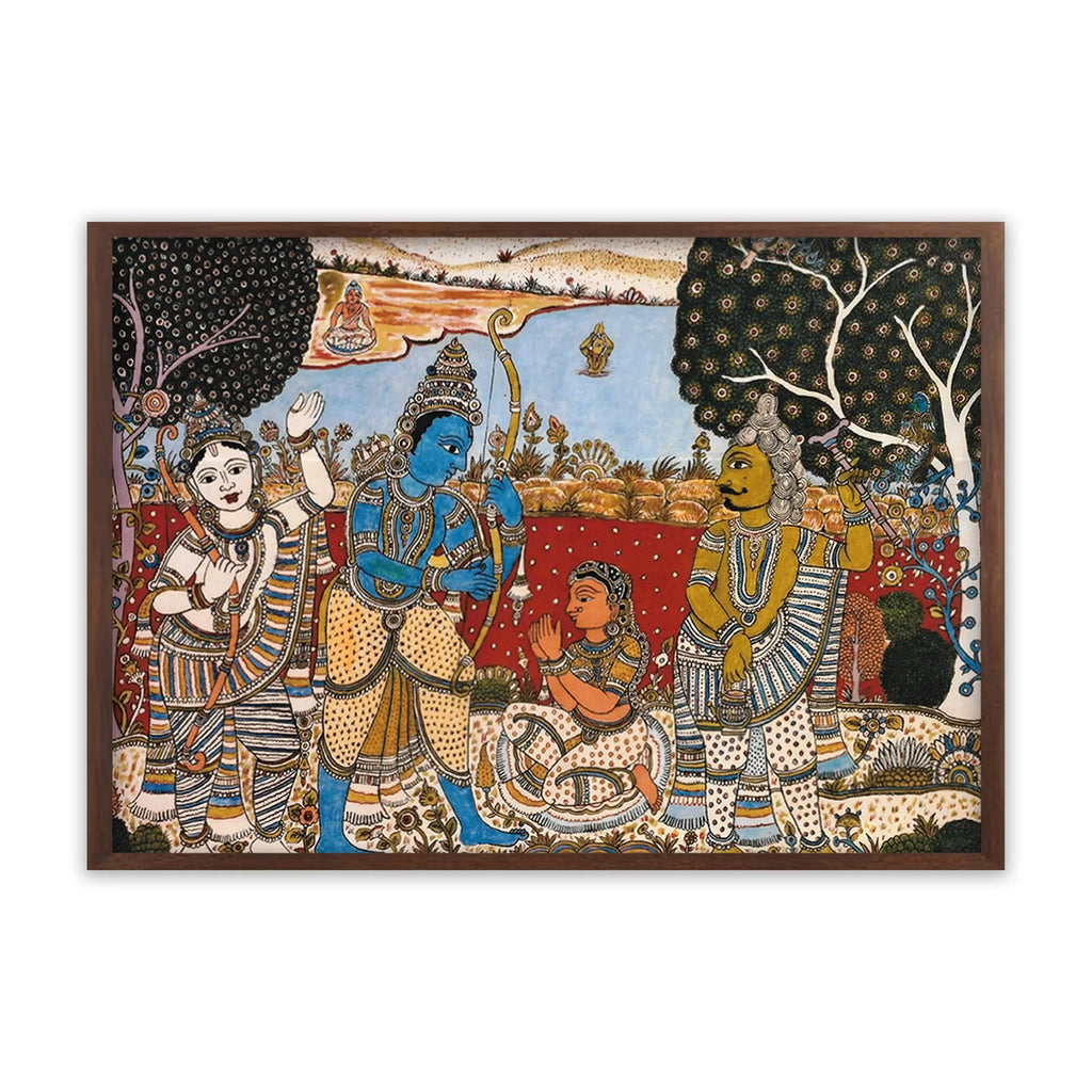 Kalamkari - Ahalya Shram Viluptam- Ram , Laxman, Ahalya and Vishyamitra