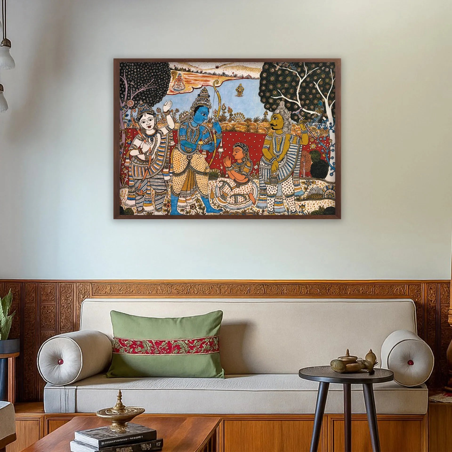 Kalamkari - Ahalya Shram Viluptam- Ram , Laxman, Ahalya and Vishyamitra