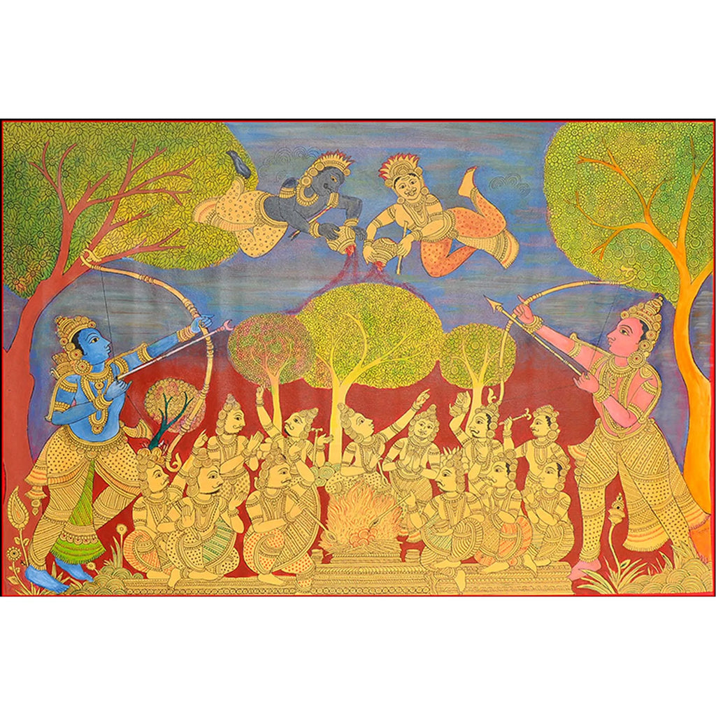 Kalamkari - Ram and Laxman protectign the yagna from demons