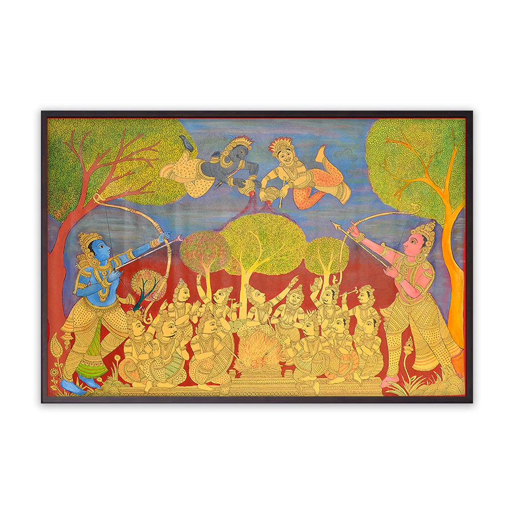 Kalamkari - Ram and Laxman protectign the yagna from demons