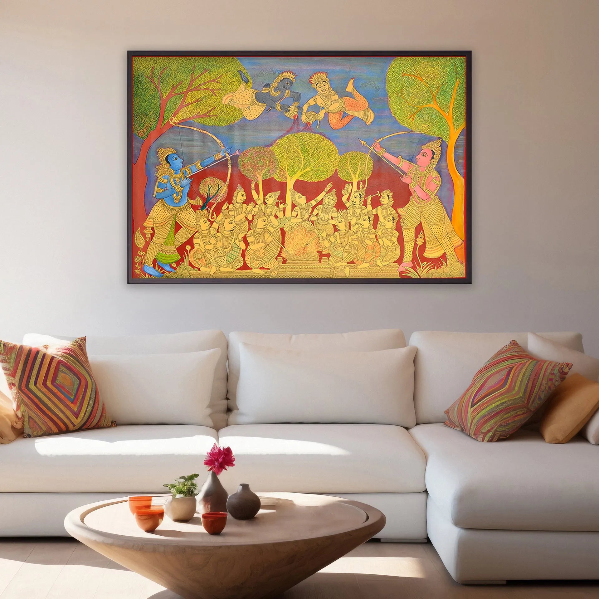 Kalamkari - Ram and Laxman protectign the yagna from demons