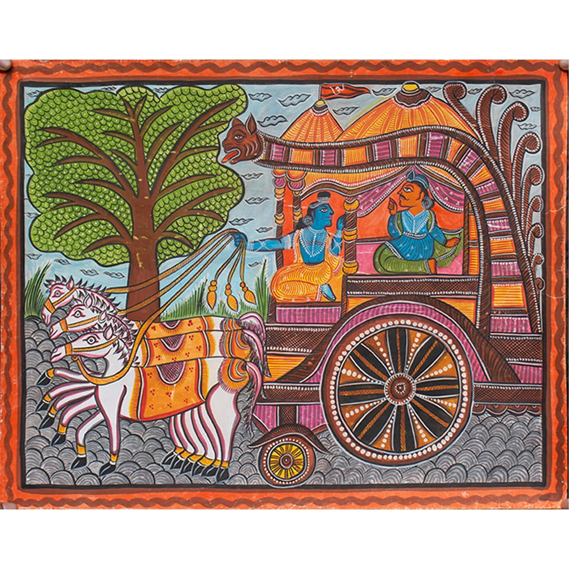 Bengal Pattachitra - Krisha and Arjuna