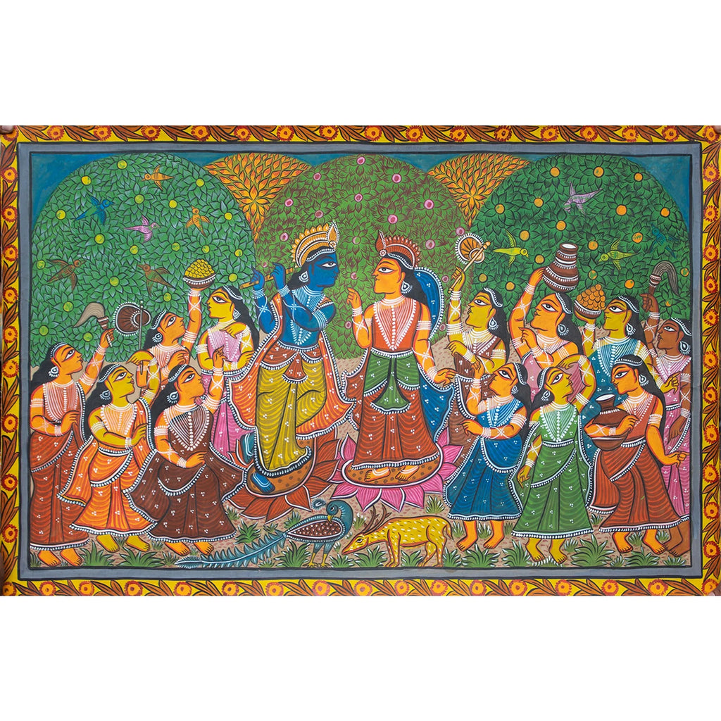 Bengal Pattachitra - Radha Krishna and Gopis