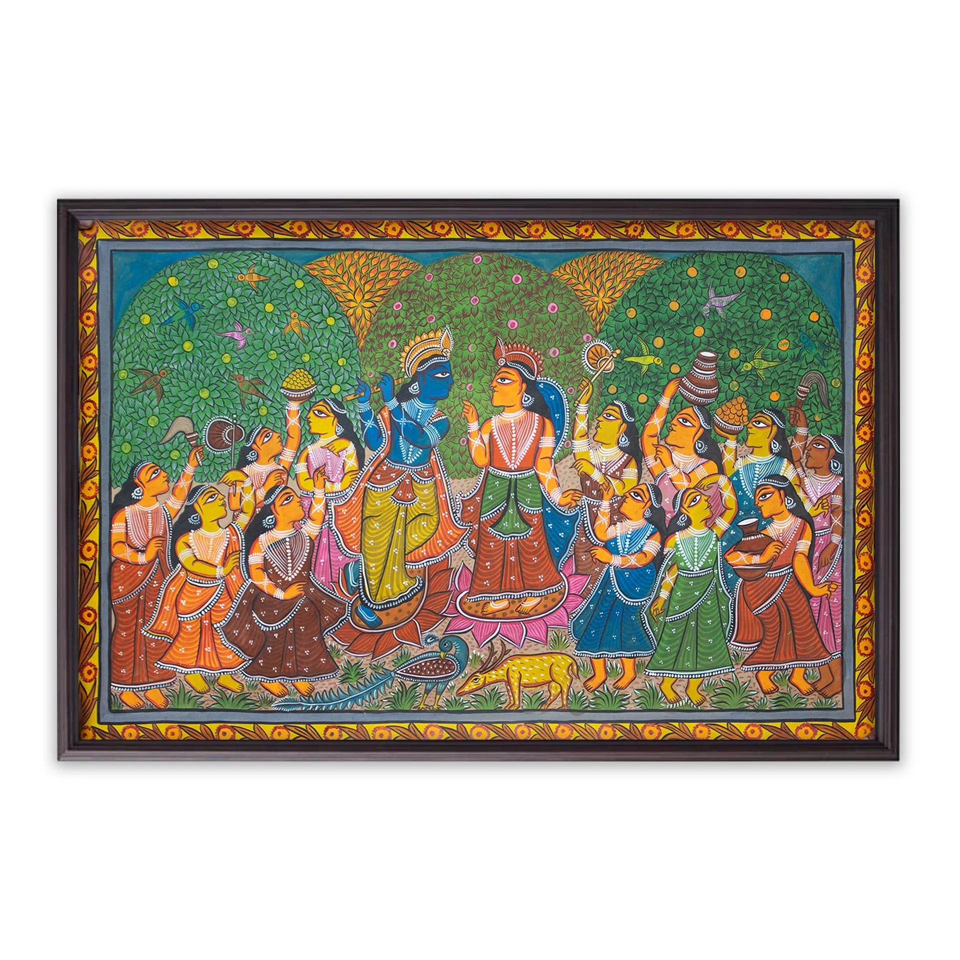 Bengal Pattachitra - Radha Krishna and Gopis