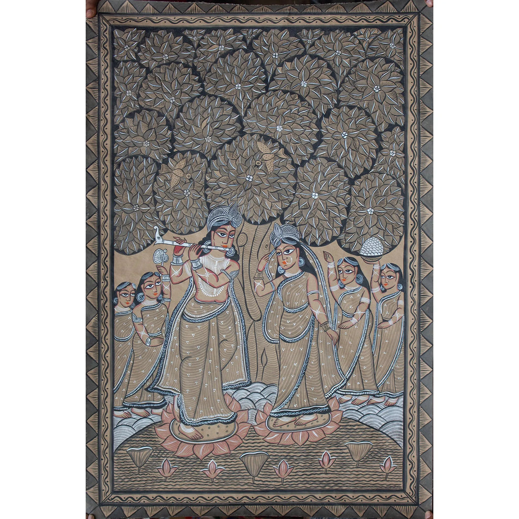 Bengal Pattachitra - Radha Krisha and Gopis