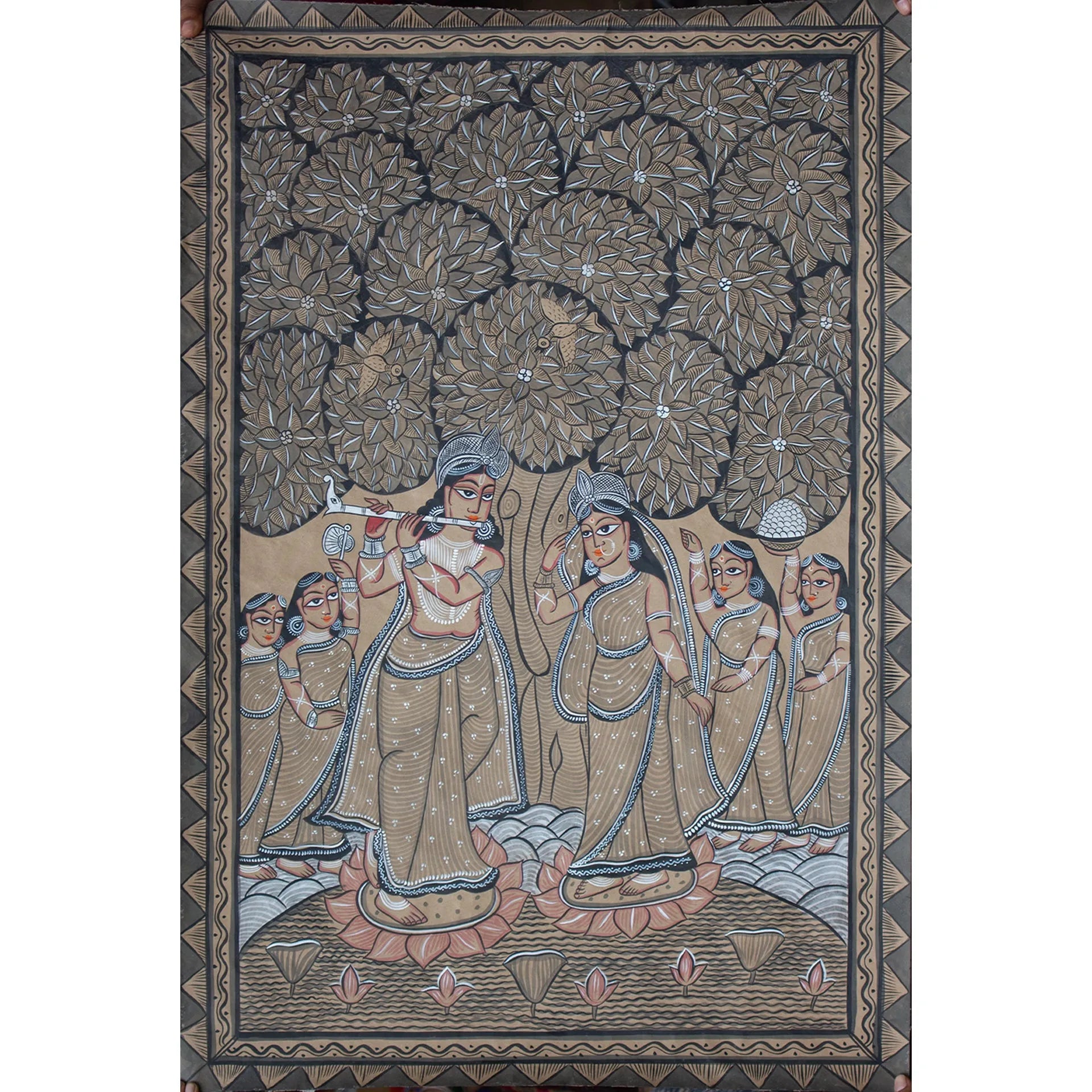 Bengal Pattachitra - Radha Krisha and Gopis