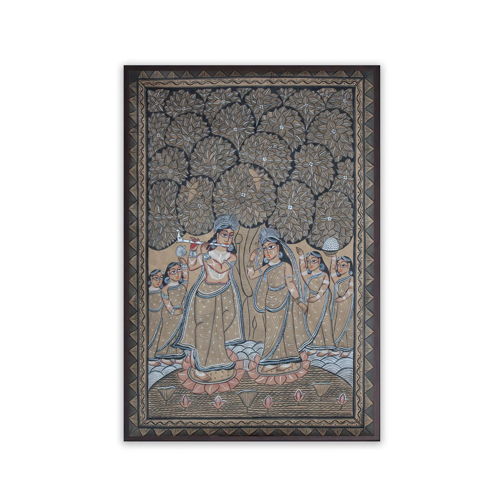 Bengal Pattachitra - Radha Krisha and Gopis