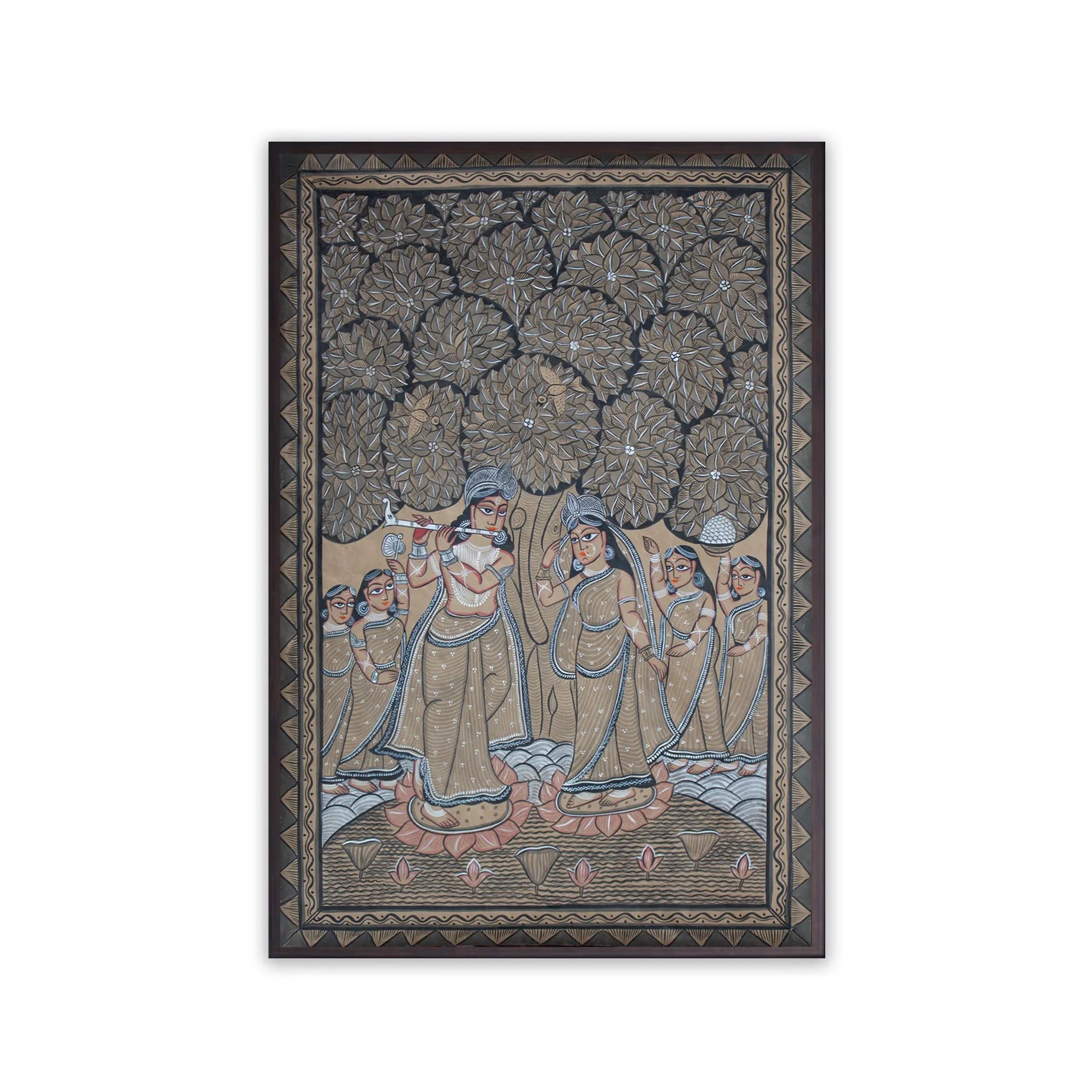 Bengal Pattachitra - Radha Krisha and Gopis