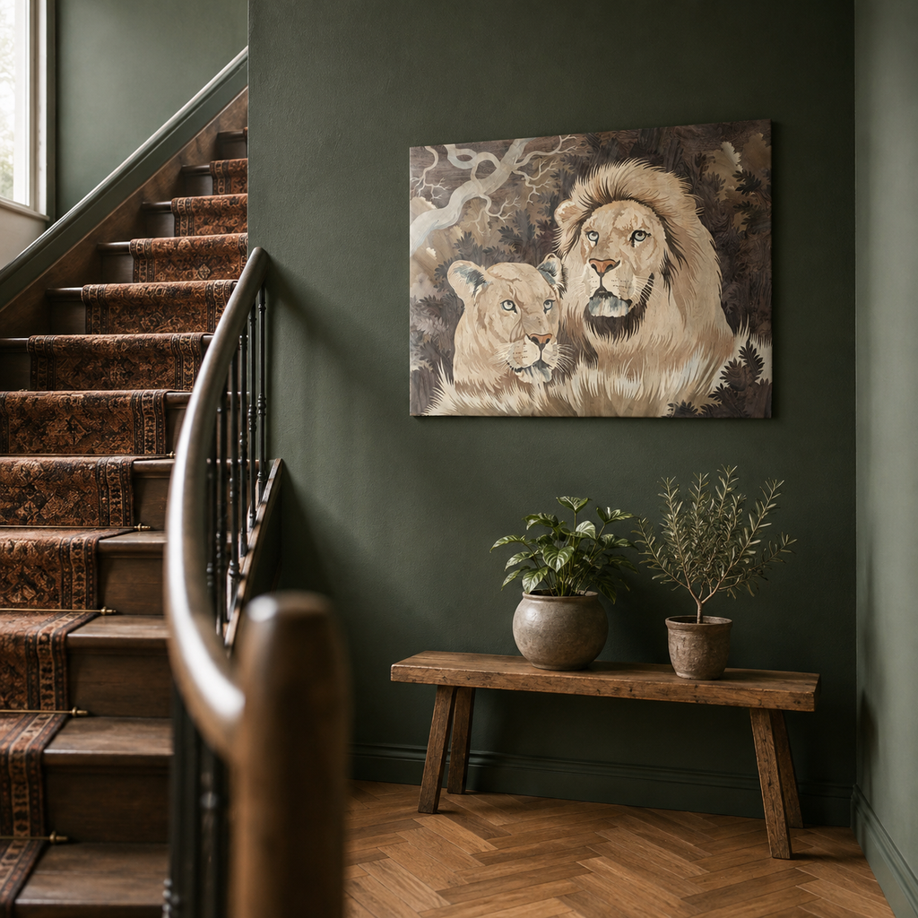 Mysore Rosewood Inlay – Lion and Lioness in the Forest