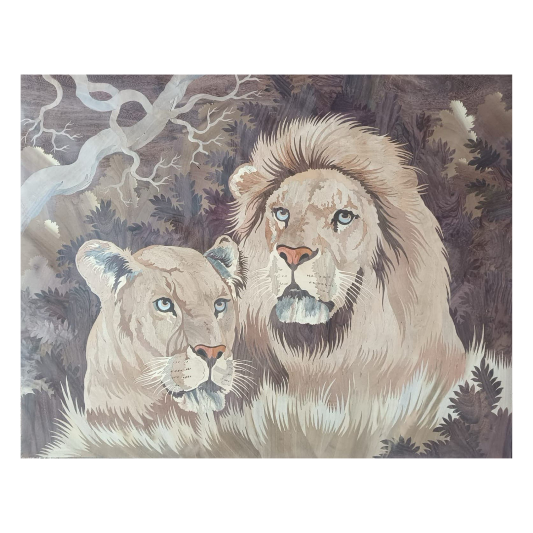 Mysore Rosewood Inlay – Lion and Lioness in the Forest