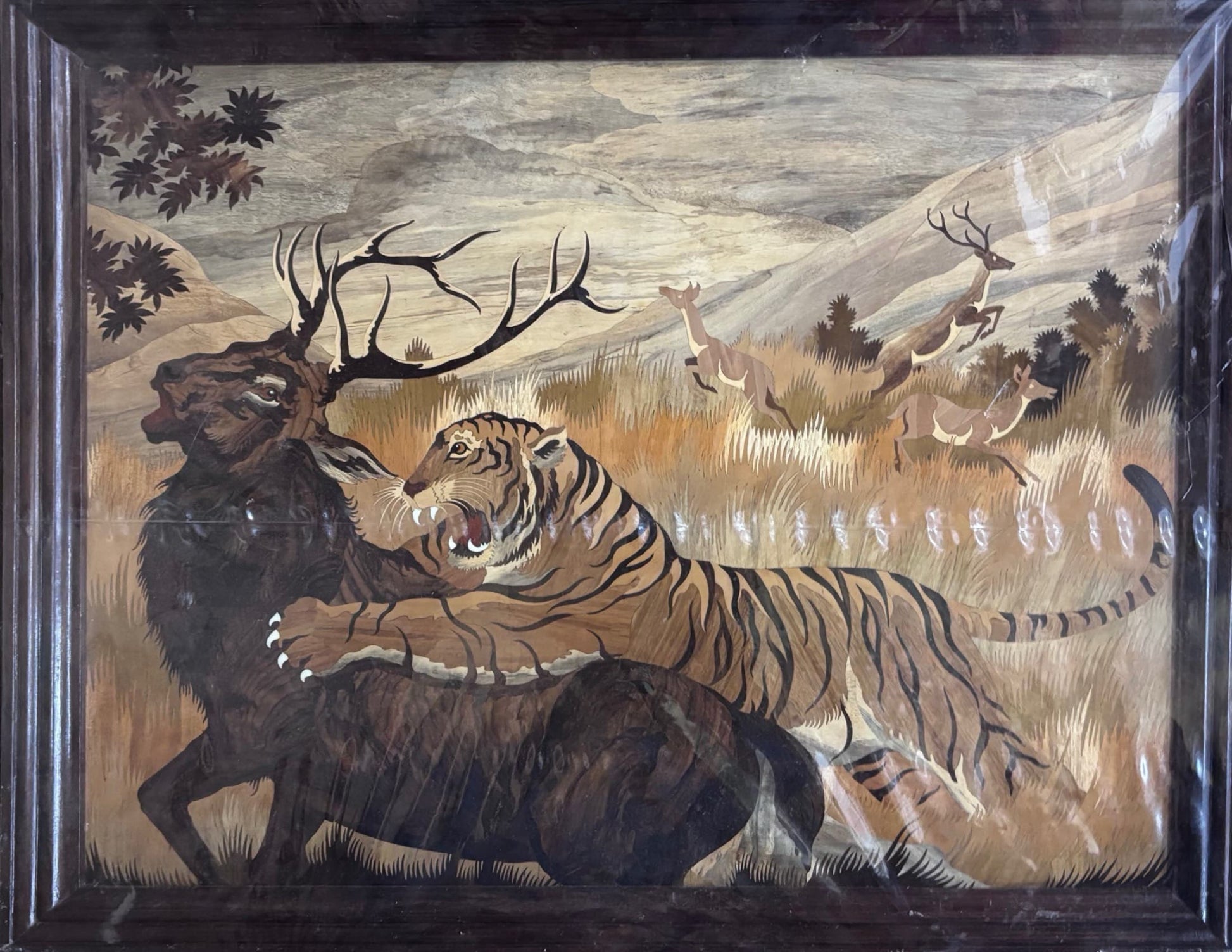 Mysore Rosewood Inlay – Tiger and Wild Bison