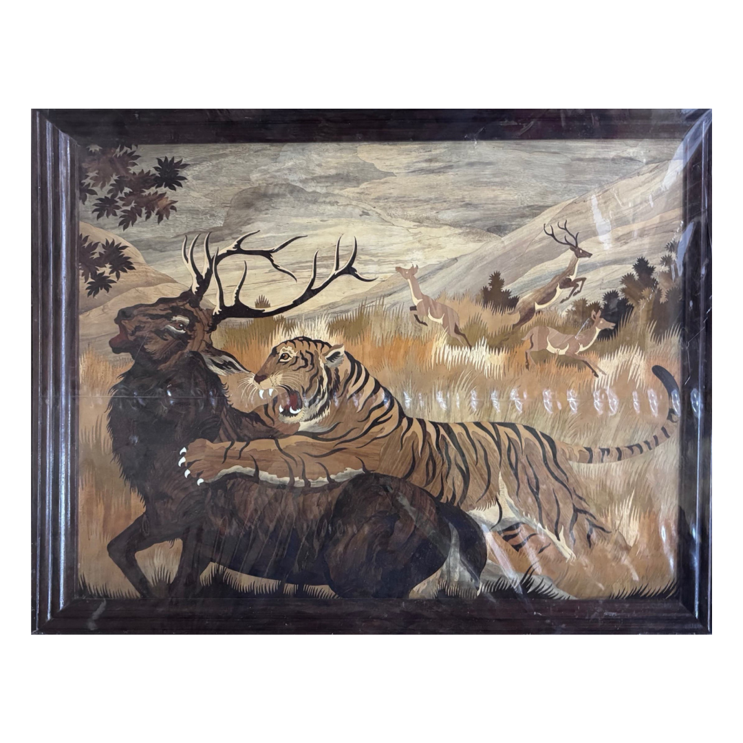 Mysore Rosewood Inlay – Tiger and Wild Bison