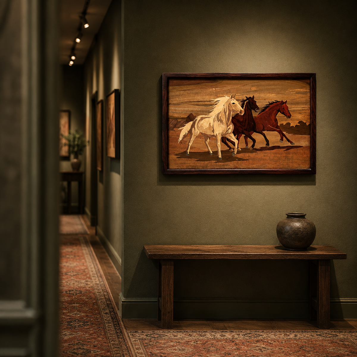 Mysore Rosewood Inlay – Horses in Motion