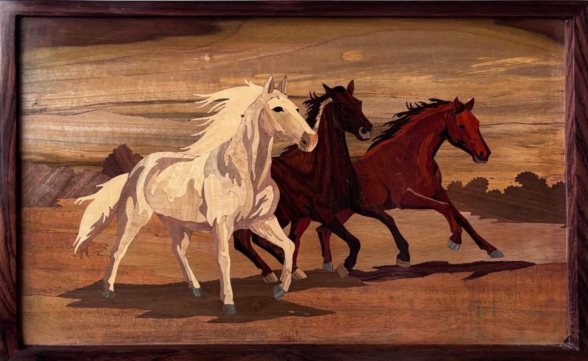Mysore Rosewood Inlay – Horses in Motion