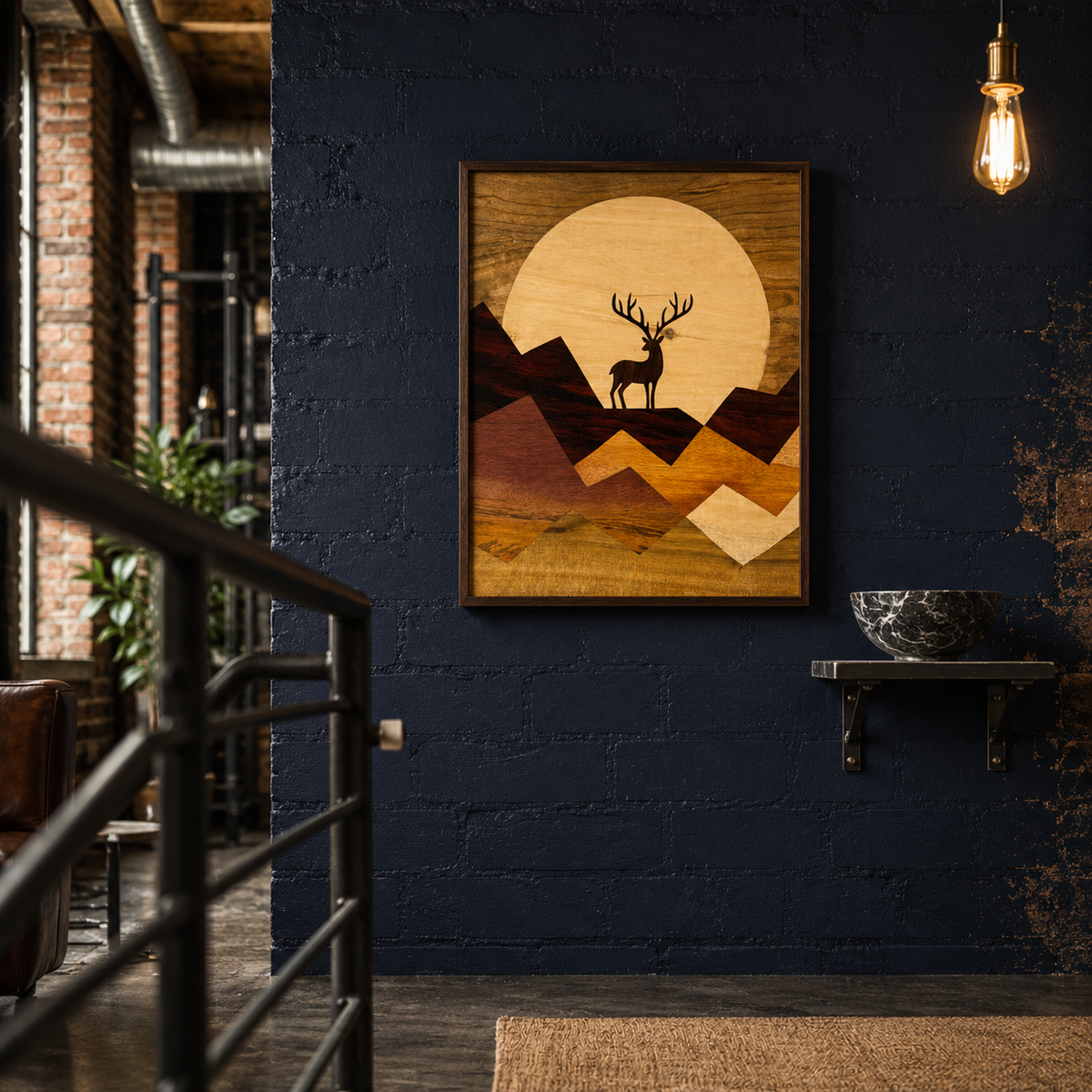 Mysore Rosewood Inlay – Deer in the Mountains