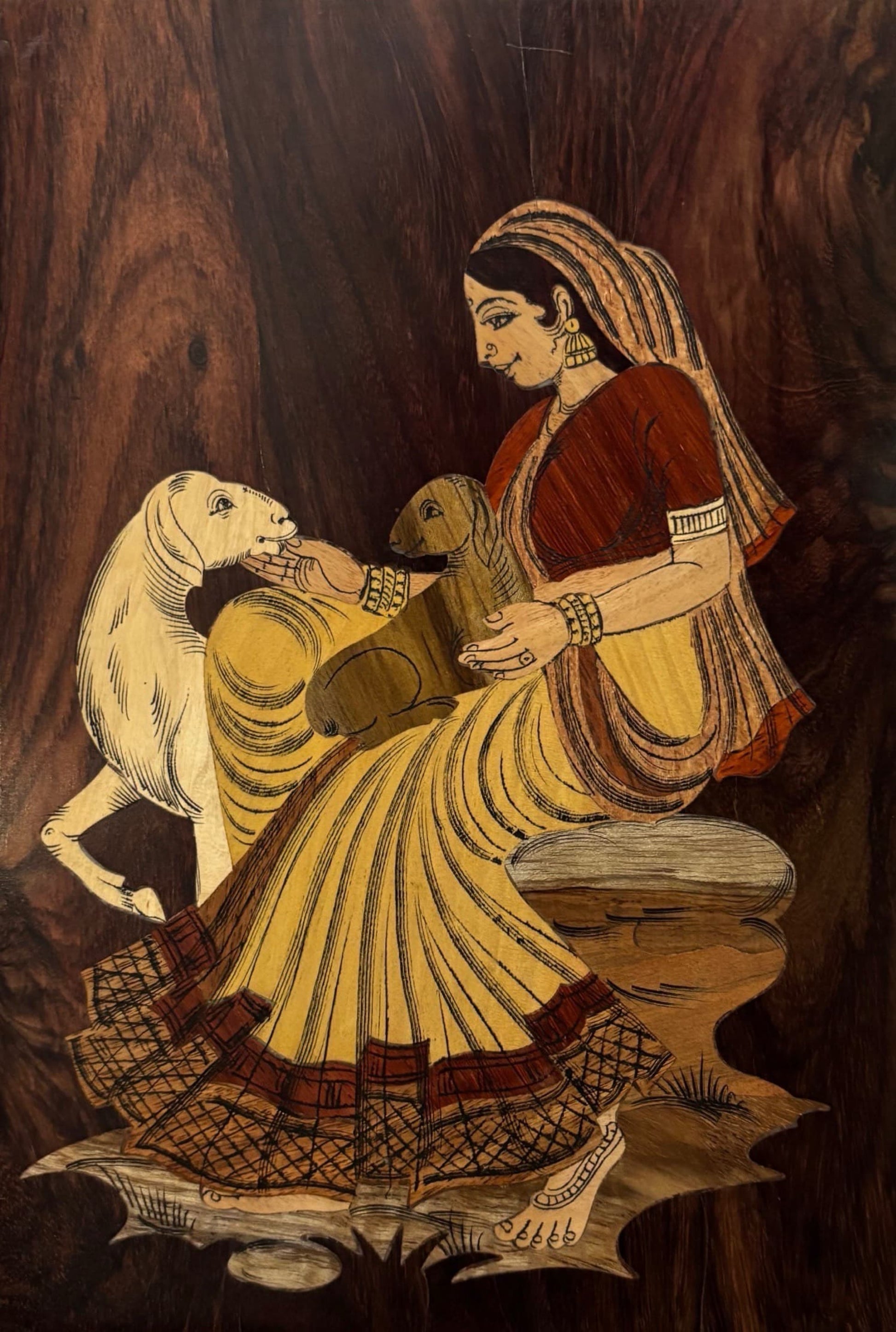Mysore Rosewood Inlay – Woman with Sheep