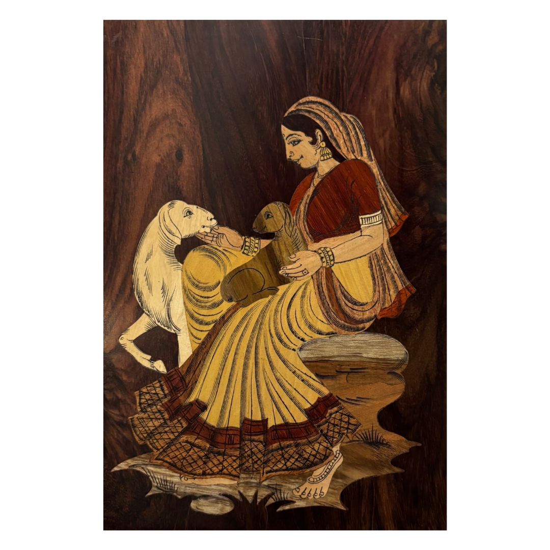 Mysore Rosewood Inlay – Woman with Sheep